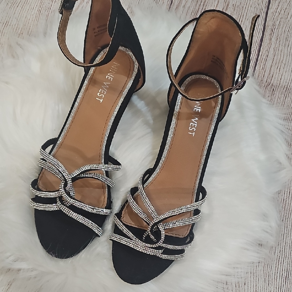 Kids Nine West Black and Silver Strappy Heels